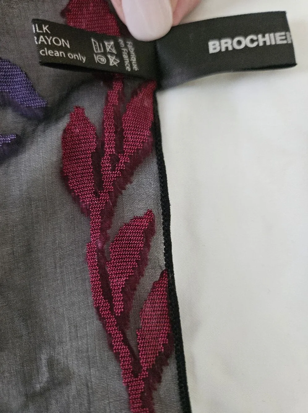 BROCHIER SOIRIES Lyon France Silk Blend Velvet Burnout Botanical Scarf
